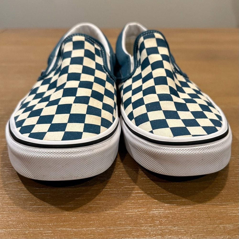 Vans Classic Slip-On Checkerboard Teal Blue Cream White Skater Sz M 7.5 / W 9 - Picture 3 of 10